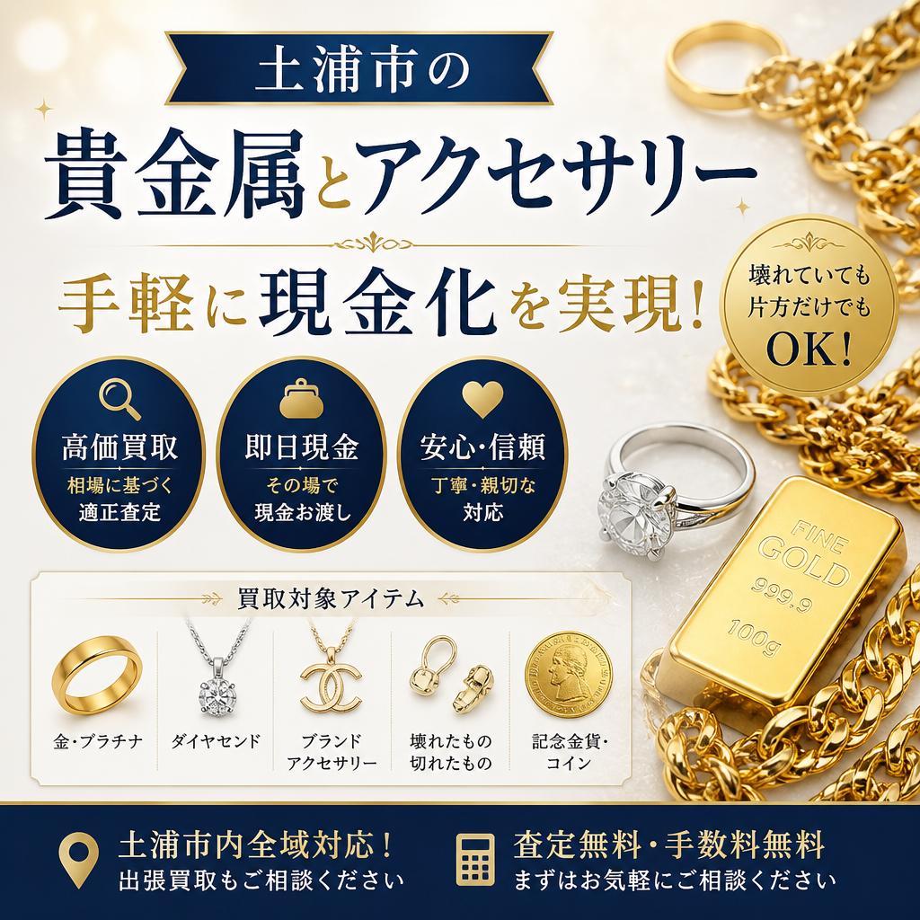 土浦市の貴金属とアクセサリー、手軽に現金化を実現！