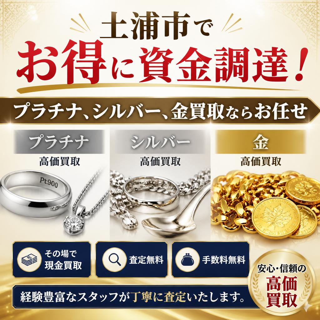 土浦市でお得に資金調達！プラチナ、シルバー、金買取ならお任せ