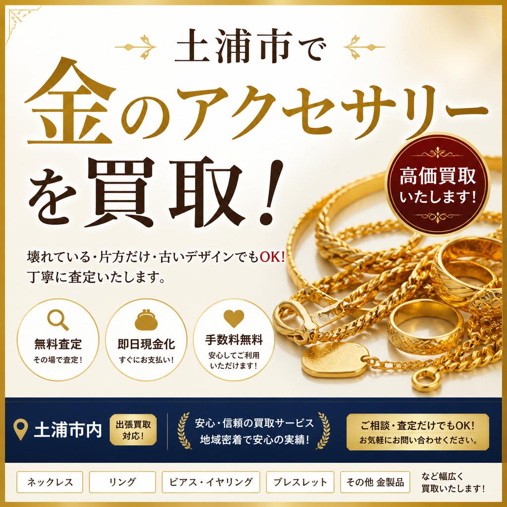 土浦市で金のアクセサリーを買取！